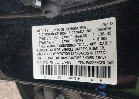 2018 Honda Civic Ex из США, поврежденный, VIN 2HGFC2F76JH577499